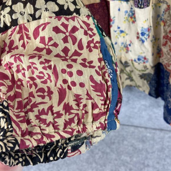 Gypsy Patchwork Peasant Boho Blouse Long Sleeve Tie Neck Multicolor Womens M/L - Picture 4 of 9